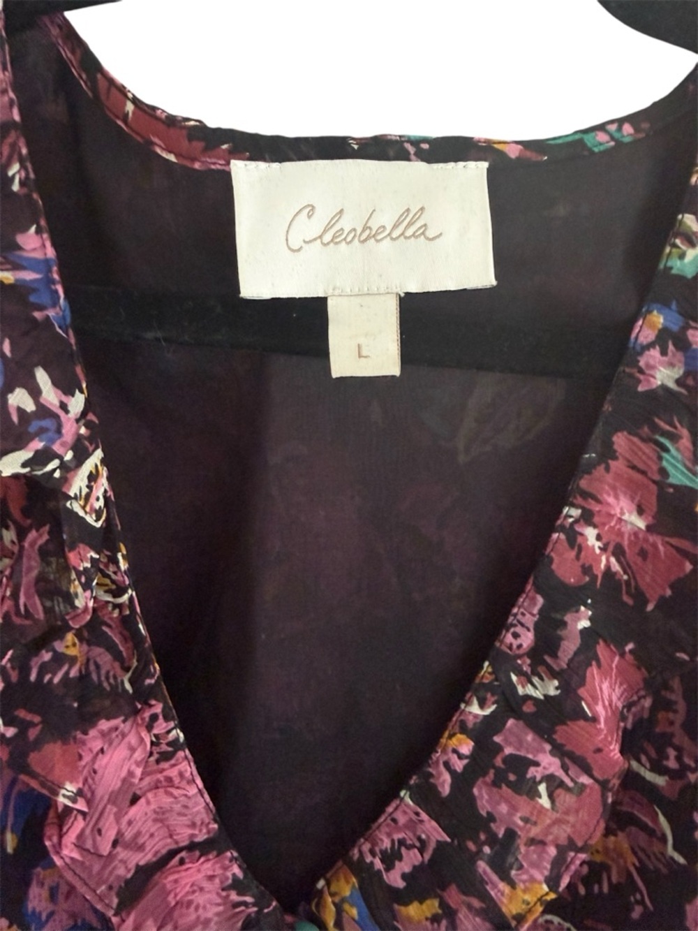 Cleobella Plum Floral V-Neck Long Sleeve Mini Dress - Picture 3 of 8